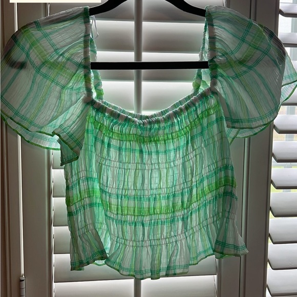 Zara Green and White Square Neck Top - Picture 3 of 3